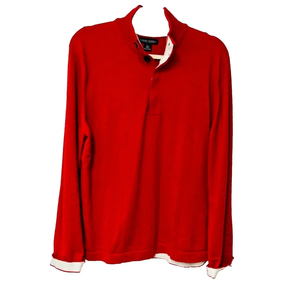 Banana Republic Mens Red Cotton Cashmere Pullover Polo Sweater Contrast‎ Cuff XL